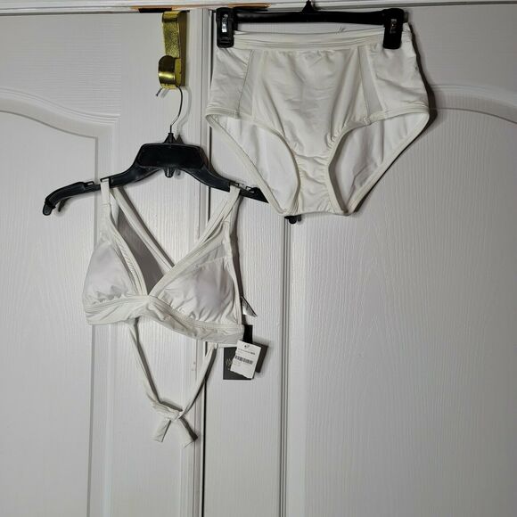 Mossimo Del Mar Camilla Bralette Bikini 2 Pc SwimWear High Waist Small White - Picture 1 of 9